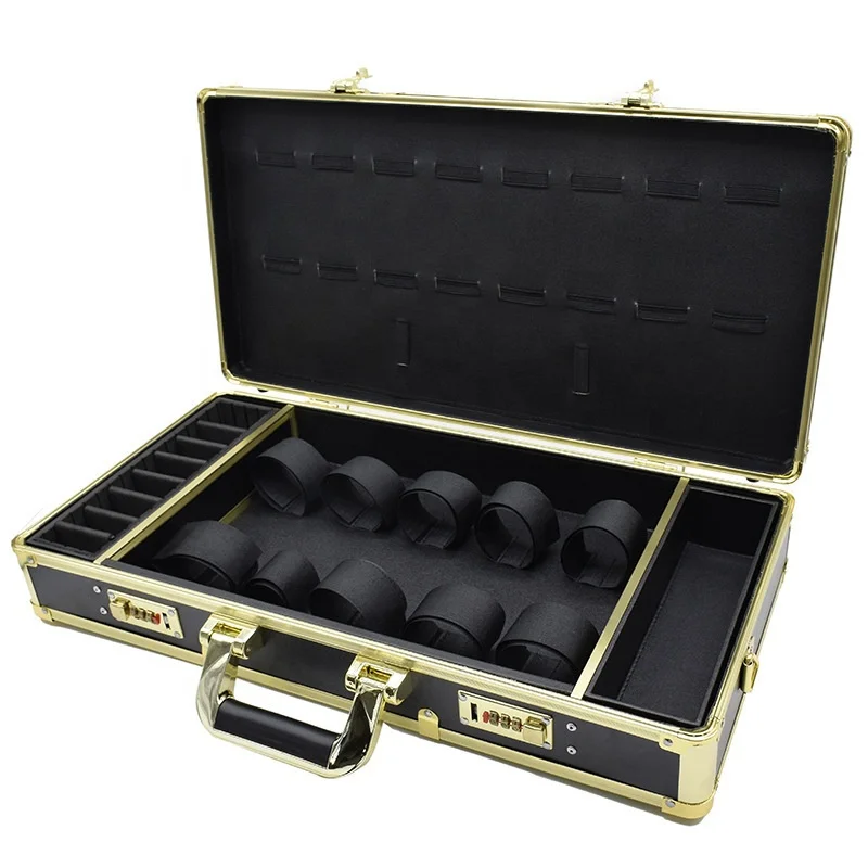 High Quality Portable Aluminum Barber Tools Suitcase Salon Hairdressing Tool Box Large Password Gold Barber Case