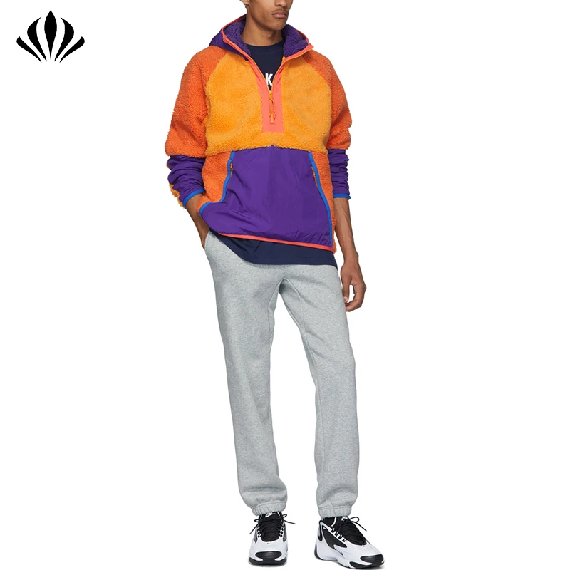 Classic Baseball Hoodies Men Spring Warm Patchwork Contrasting Color Half Zip Tracksuit Closure Pullover Men Zipper Hoodies