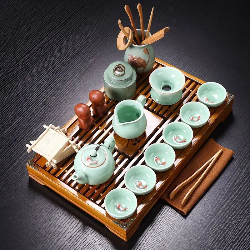 Yixing Tea Set Large Set With Bamboo Tea Tray