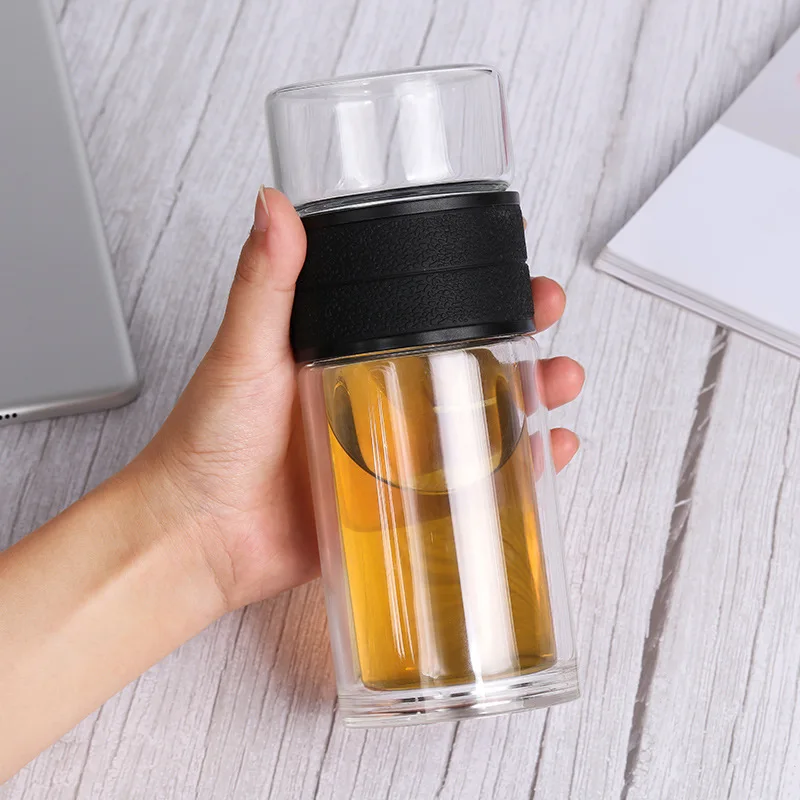 7oz Loose Leaf Tea Coffee Fruit Water Tumbler Reusable Glass Bottle Double Wall Borosilicate Glass Water Bottle with Filter
