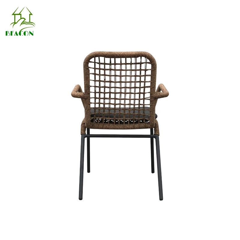 Luxury Stacking Modern Outdoor Dining Armchair Customizable Patio Courtyard Wicker Rattan Garden Dining Chair With Armrest