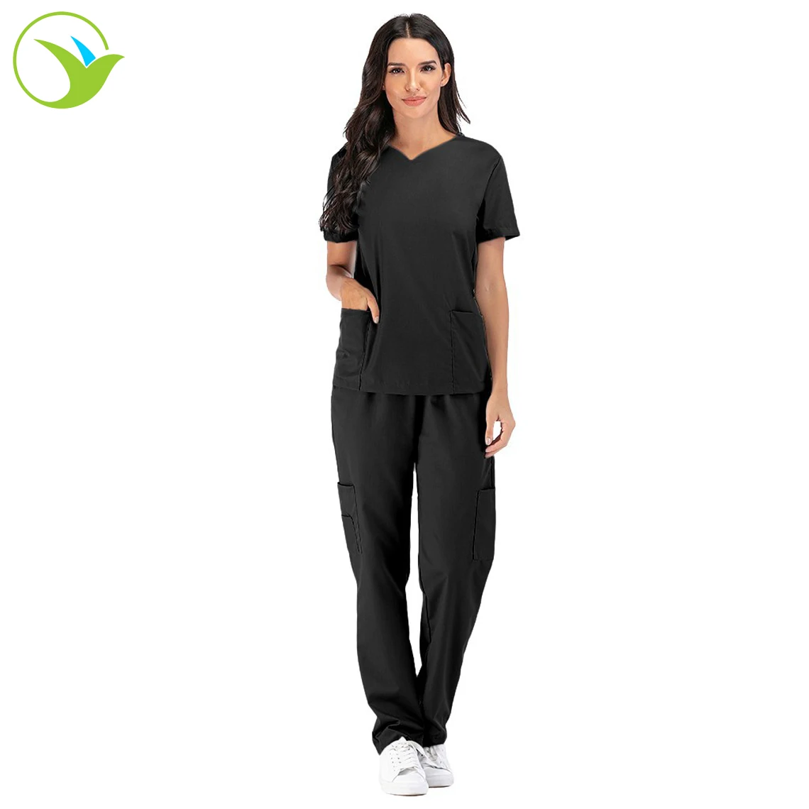 
 Женская рабочая одежда с коротким рукавом, V-образным вырезом + Брюки с карманами  