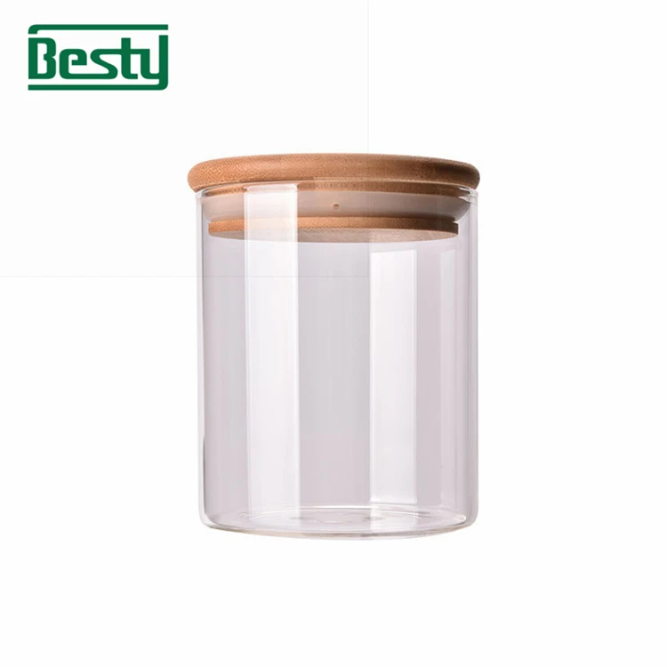Bamboo glass jar with Airtight Bamboo Lid Set Clear Glass Canister Food Jar with Sealing Lid for Sugar Flour Cereal Pasta Snack