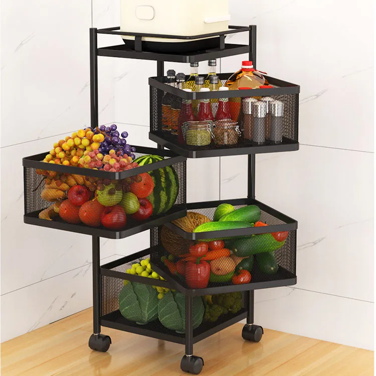 
Rotatable Multi-layer Kitchen Storage Rack For Vegetable And Fruit Basket Rack Cart Storage Cabinet 