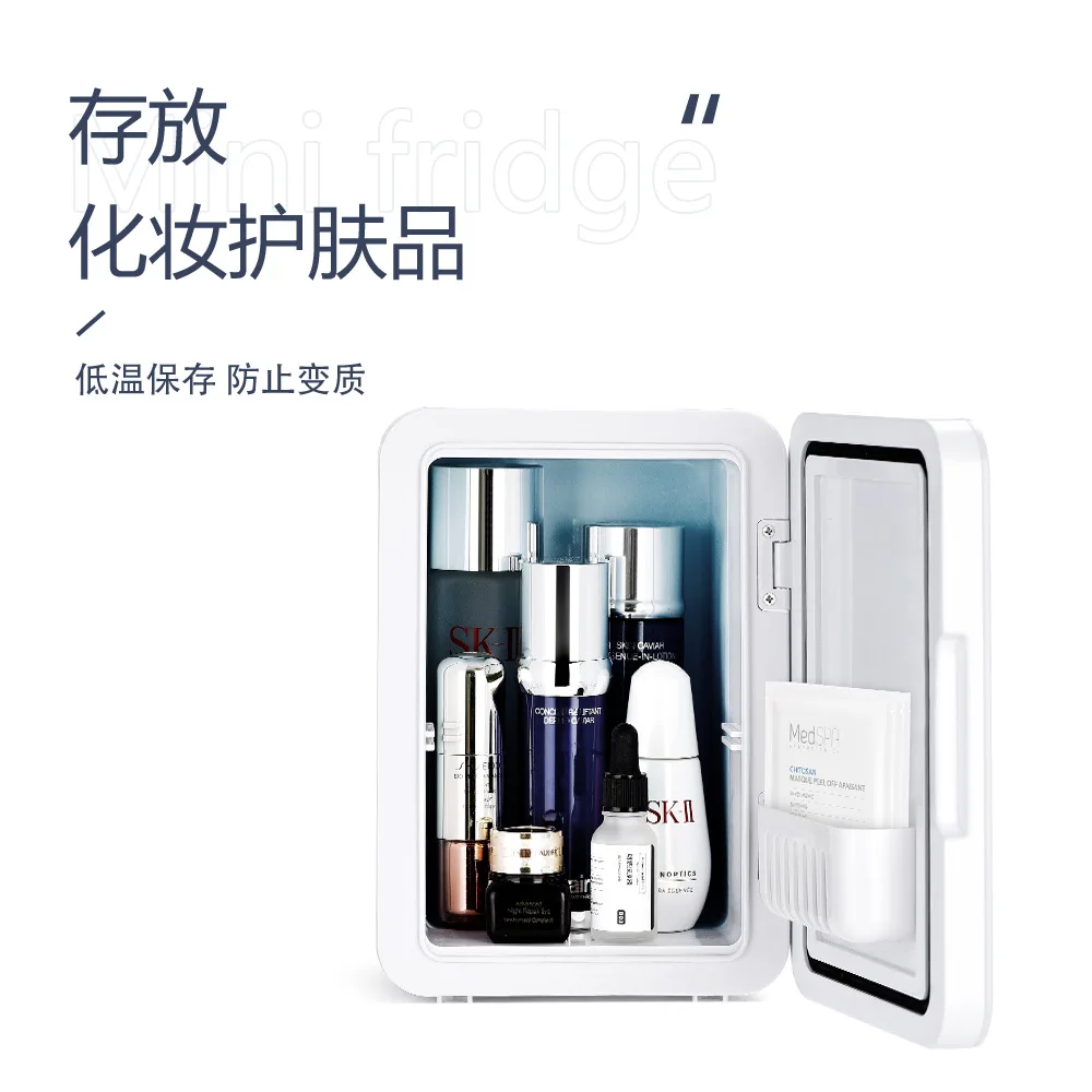 Portable Mirrored Beauty Fridge With LED Lighting 4 Liter Mini Refrigerator, Skin Care, Makeup Storage