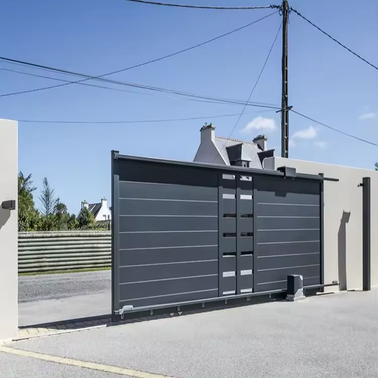Metal aluminium driveway main gates designs electric remote control automatic sliding aluminum gate system for villa house