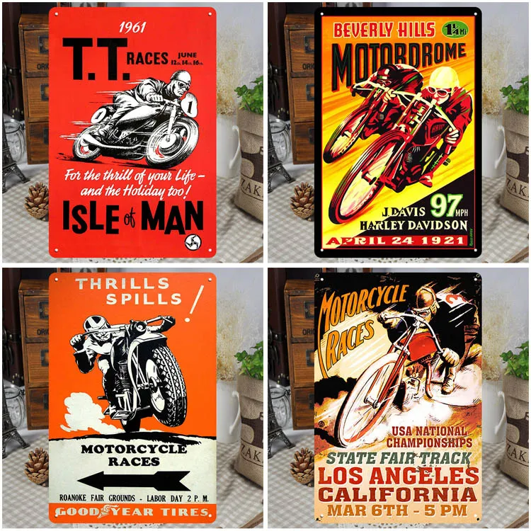 Vintage Racing Metal Poster Motor Garage Wall Decor Classic Motorcycle 20x30cm Tin Sign Motor Metal Sign Club Bar Pub Decor