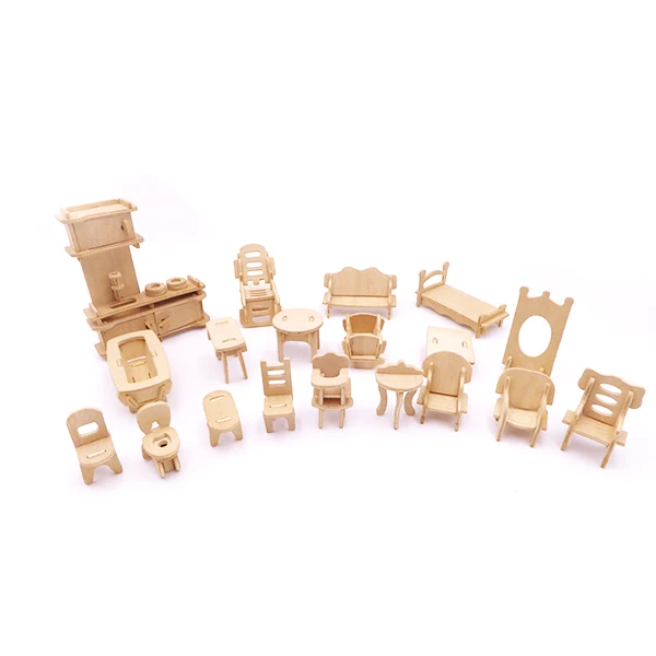 Mini dollhouse furniture accessories   Funny doll house 3D DIY Wooden Furniture Set Doll House Role Play Toy Kids Pretend Toys