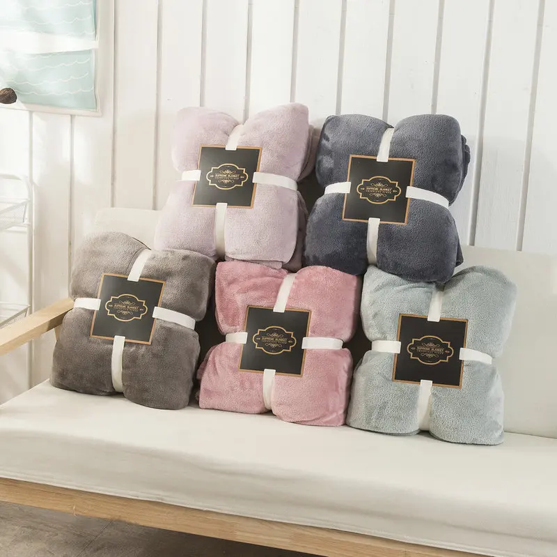 Custom Solid Color Flannel Blanket Cozy Warm Sherpa Coral Fleece Pet Blanket Fuzzy Fur Throw Blankets For Winter