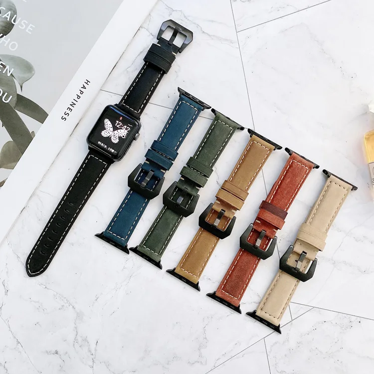 
Amazon Hot Selling Custom Fashion Classic Retro Style Genuine Leather Band Strap For Iwatch Series 5/4/3/2 