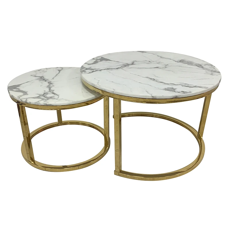 Роскошный кофейный столик из 2 предметов с мраморной поверхностью