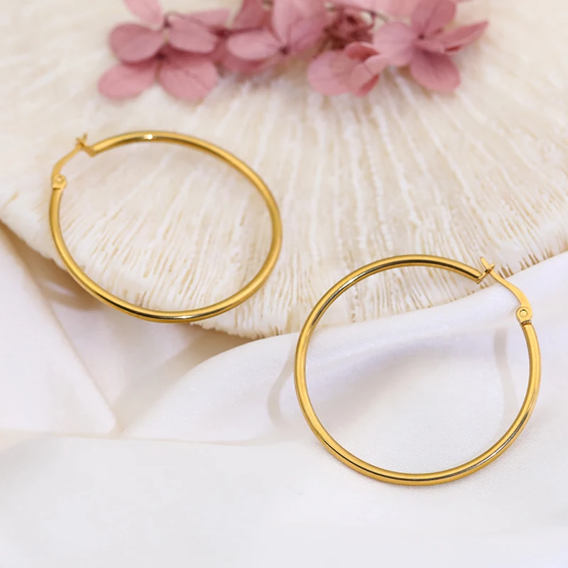 New Style Hoop Earrings 18K women earrings hoops Ladies Fashion Jewelry gold plated stainless steel hoop earrings