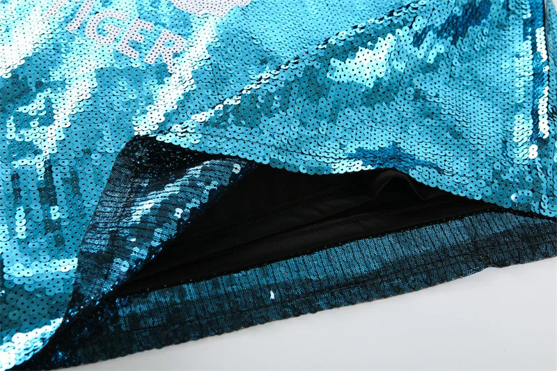 Blue Animal Tiger Sequins Jersey Sequin Dress Wholesale Bling Women Shirts Custom Sequined Dresses Fashion Clothing