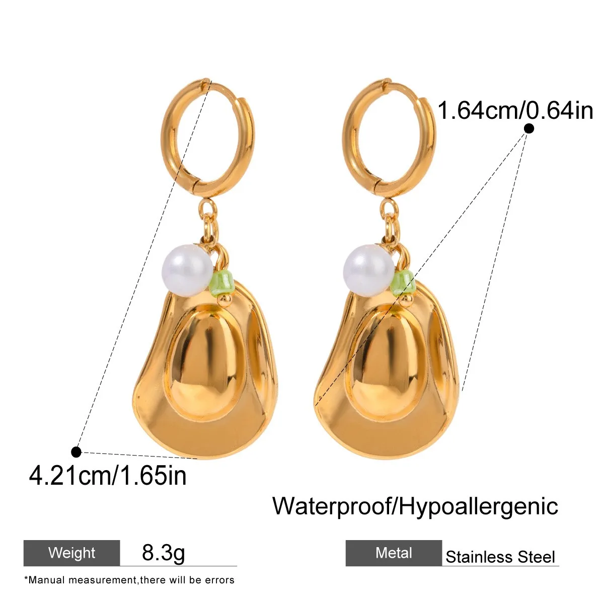 New Diy Stainless Steel Pendant Earrings Ceramic Pearl 18k Pvd Coated Pendant Earrings Fashion Charm Pendant Earrings