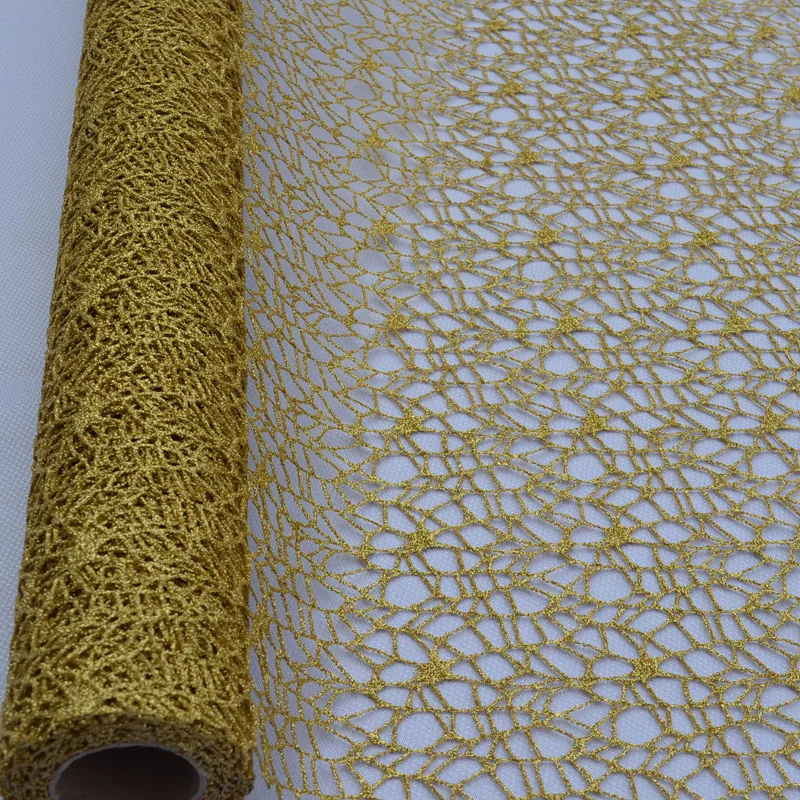 Elegant golden random line mesh fabric for flower packing decoration