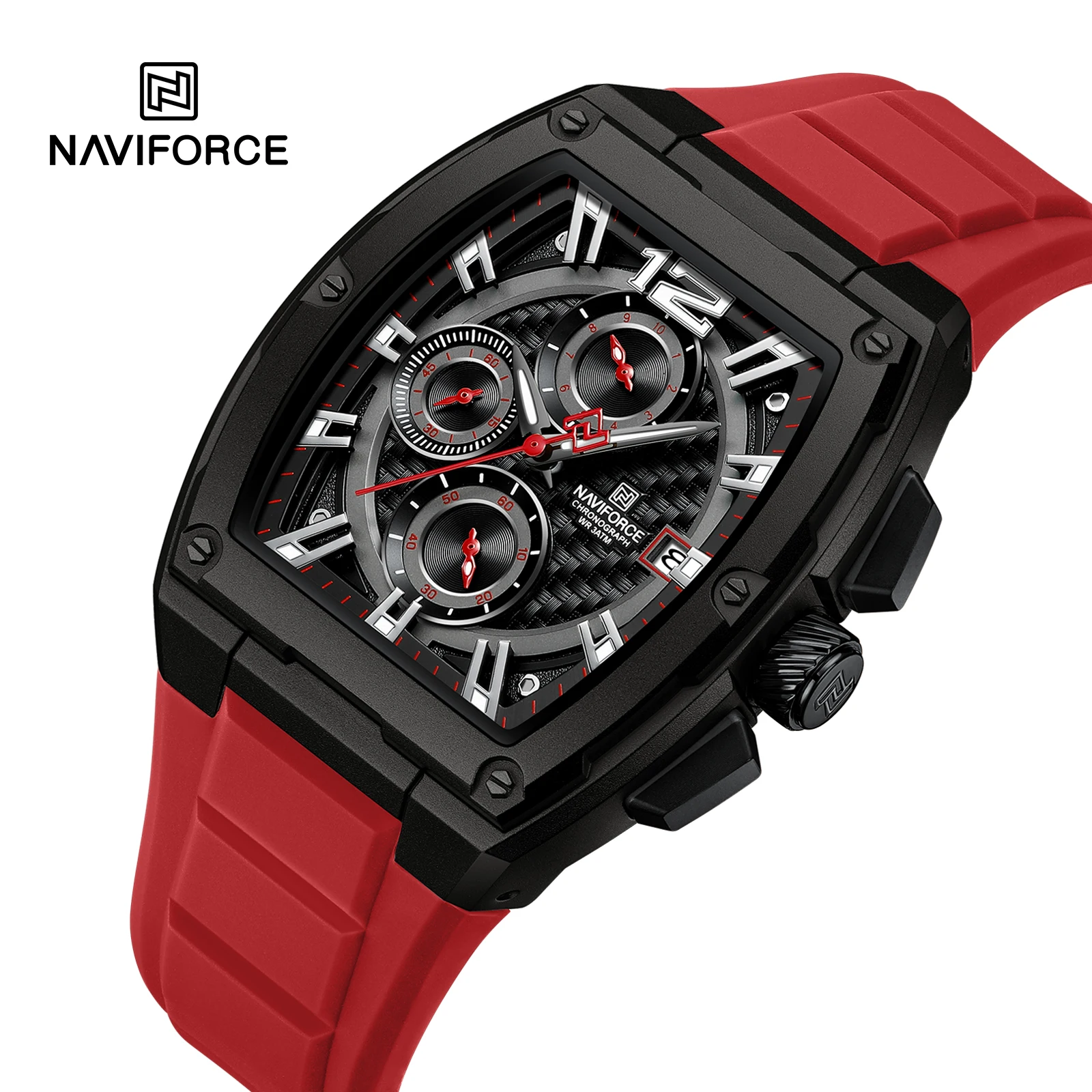 NAVIFORCE 8050 BBR Factory Original Luxury Red Silicone Strap Square Quartz Watch For Men Small Three Needle Wrist Watch Men OEM