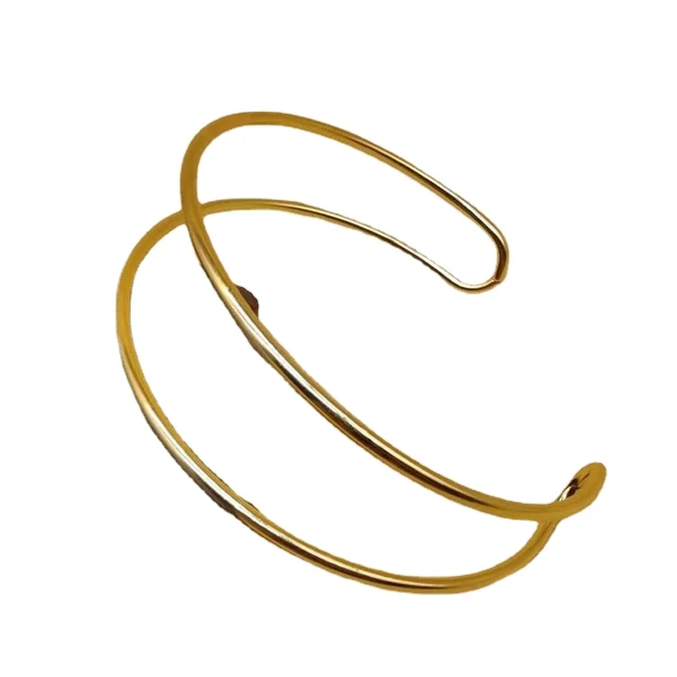 Simple double-deck Cuff  Bangle Round Color Preserving Metal  Bracelet Jewelry for Women
