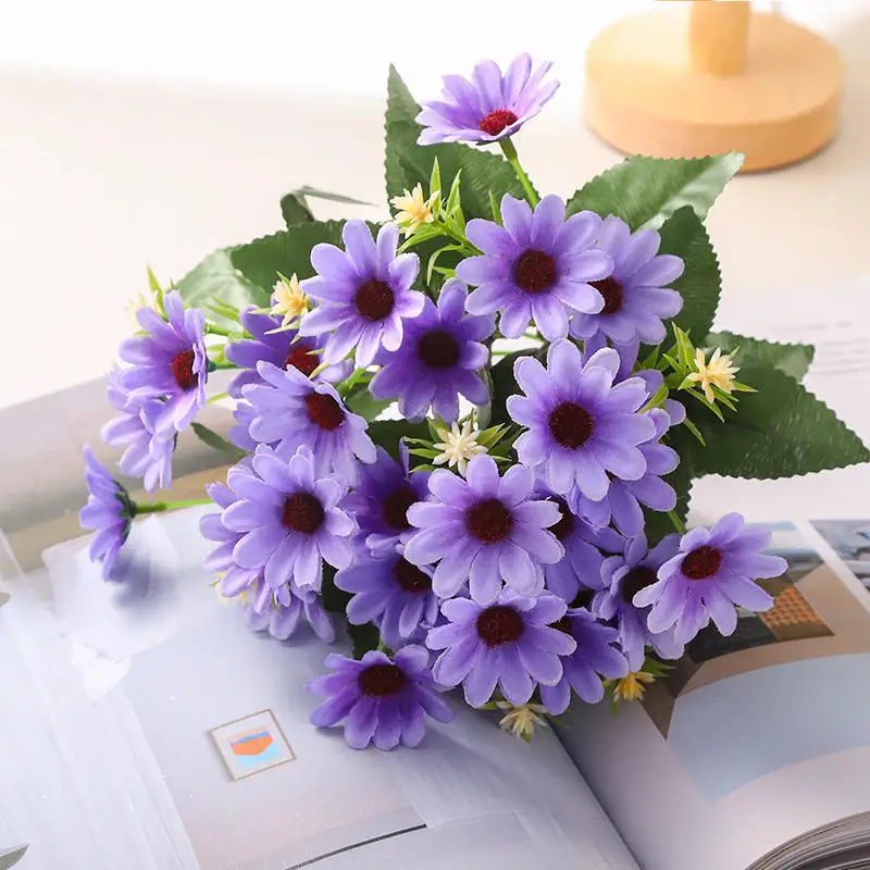 High Quality 30cm Artificial Sunflower 5 Fork 15 Head Small Daisy Silk Bouquet Decorative Flowers for Home Party Decor
