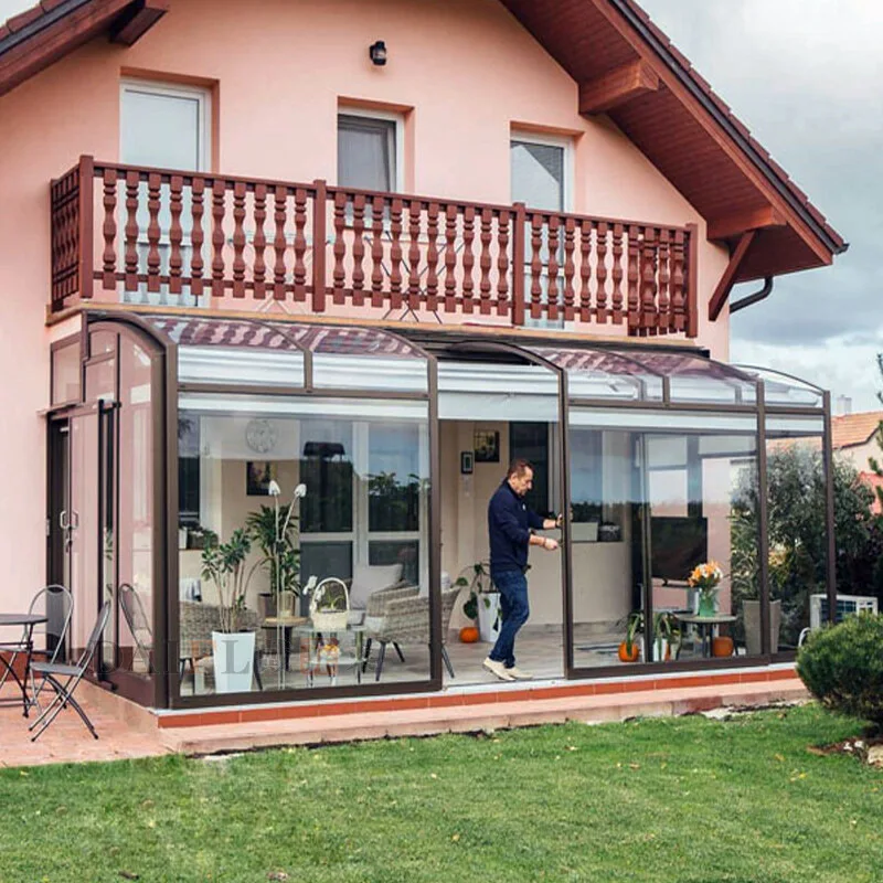 Retractable Roof Glass Sunroom Sliding Roof Pool Enclosures Glass House Aluminum Conservatory Glass Veranda