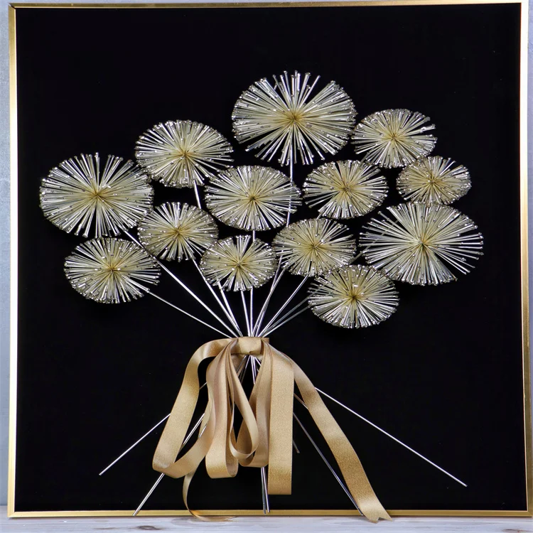 Wall hanging painting 3D three-dimensional bouquet black and gold color senior hanging painting home office decoration