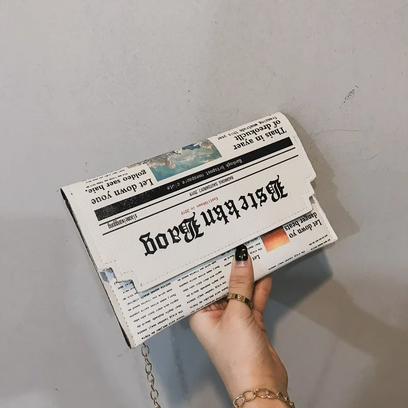 
Wholesale Women Joker Messenger Bag Chain Shoulder Bag Personality Fashion Small Square Newspaper News Styling Bags 