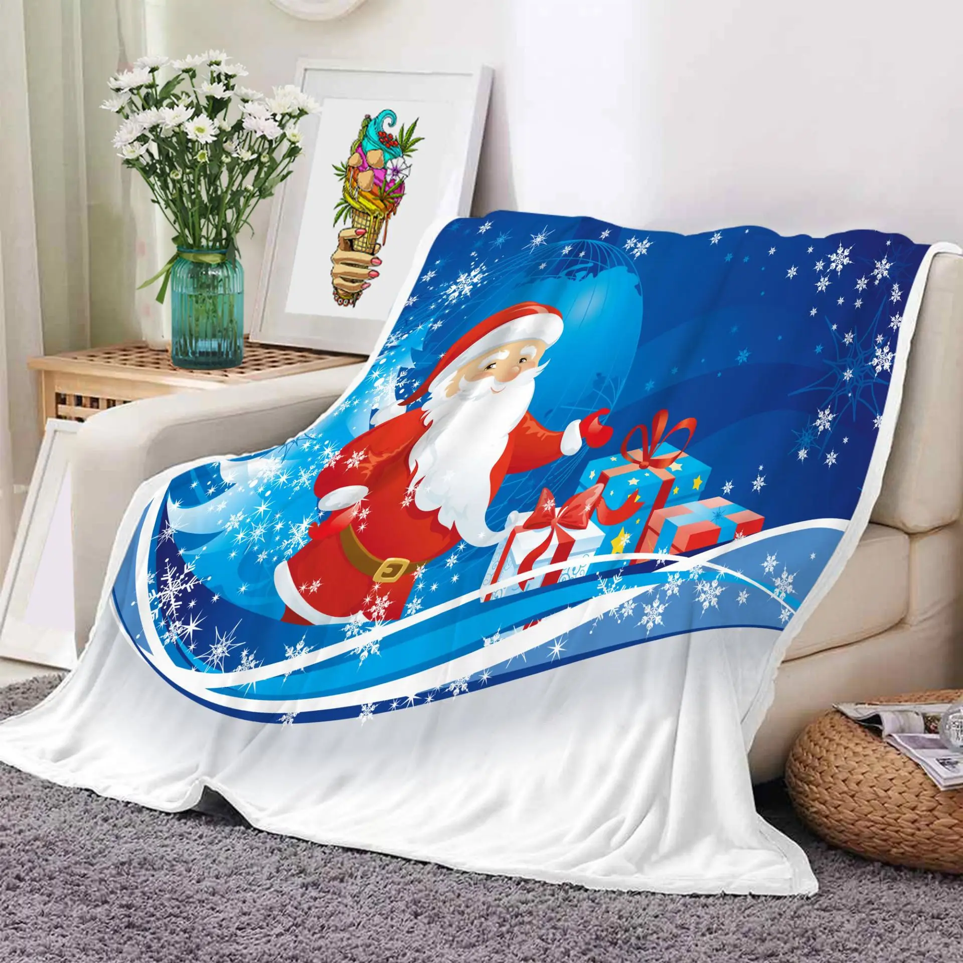 High Quality Custom Christmas Flannel Blanket Snowman Digital Printed Polyester Fleece Blanket