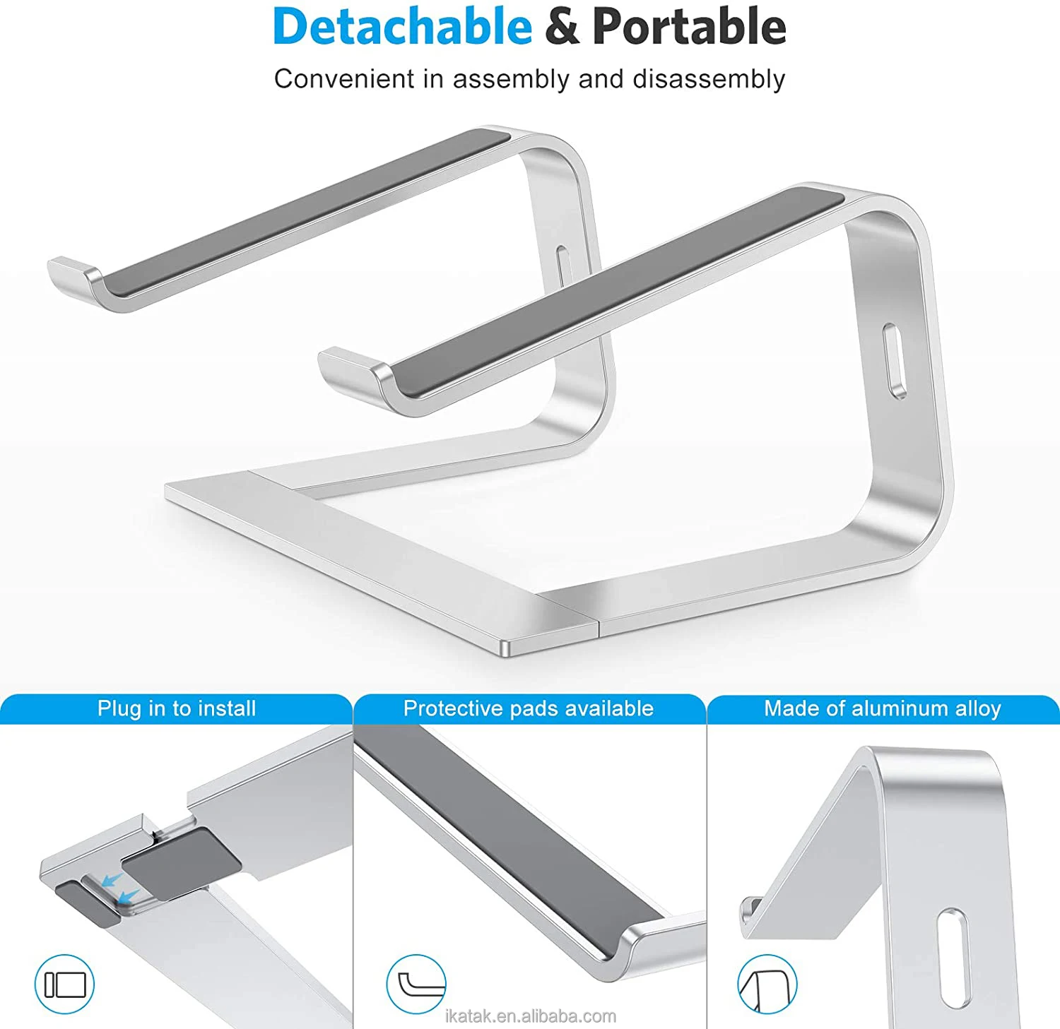 IKATAK Ergonomic Aluminum Detachable Notebook Mount Holder Laptop Stand