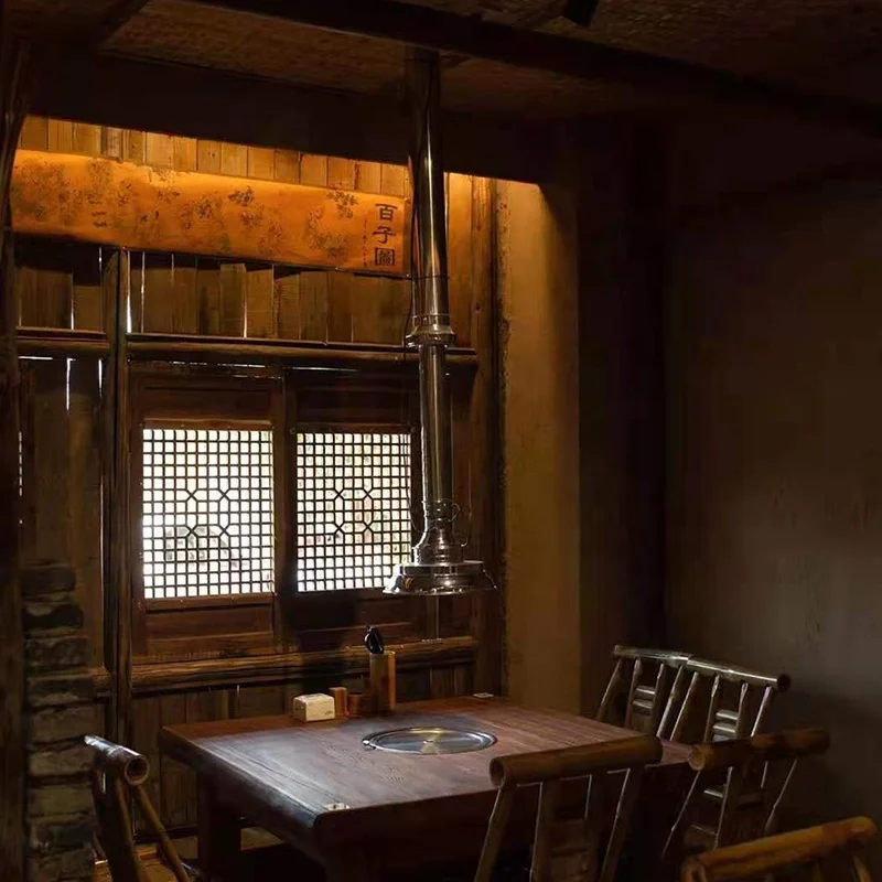 Korean indoor restaurant barbecue Smoke exhaust pipe with fan and lampshade