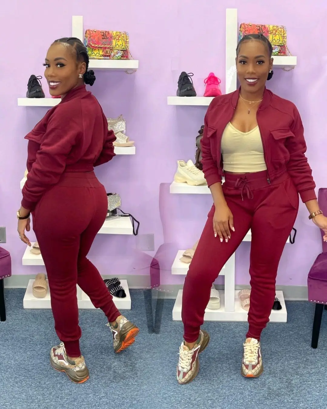 Streetwear Ladies Cute Pockets Crop Top 2 Piece Set Winter Boutique Clothing Women Sweatsuit Set Tracksuit