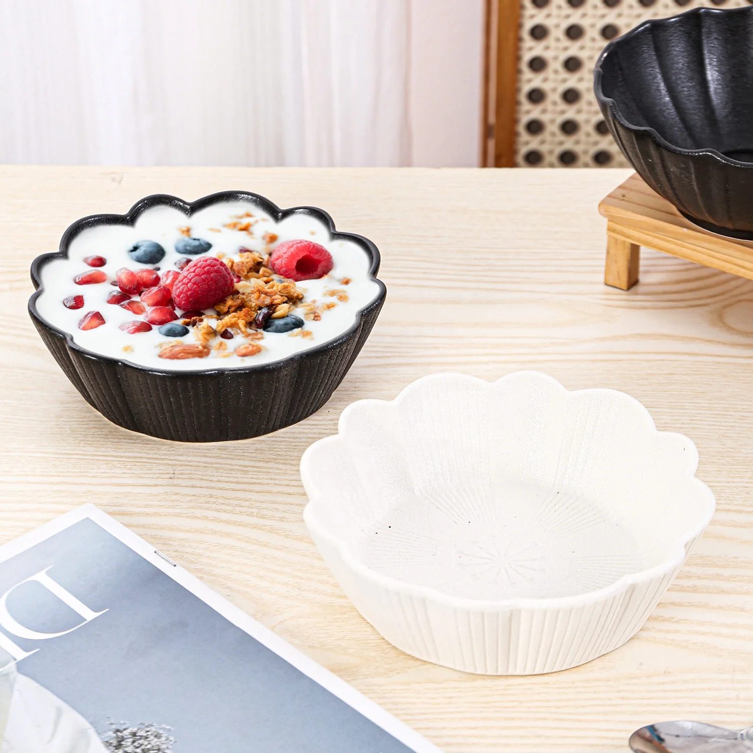 Ceramic Tableware Bowl Sets Black & White Nordic Dinnerware Restaurant Supplier, Porcelain Dish Plate, Ceramic Dinner Plate Dish