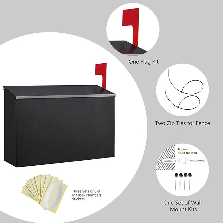 Wall Mount Mailbox with One Flag Kit and Three Sets of 0 9 Mailbox Number Stickers Galvanized Steel Rust Proof Metal Post Box