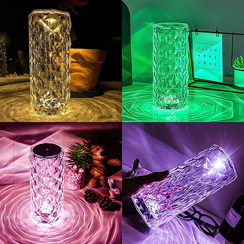 Хрустальная настольная лампа Rgb Заводская быстрая доставка бесплатный образец светодиодная розовая 3 вида цветов 16 видов акриловая для спальни прозрачная современная