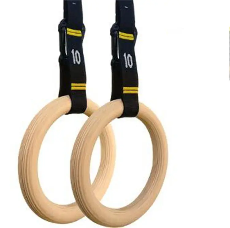 Fitness Accessories Home Gym Full strength exercise Body Workout Wooden Gymnastic Ring with Nylon straps