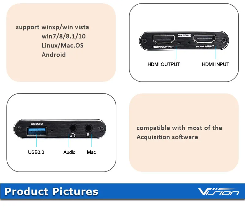 HDMI-IN видеозахвата USB3.0 1080P 60FPS карта захвата коробка для Windows Linux