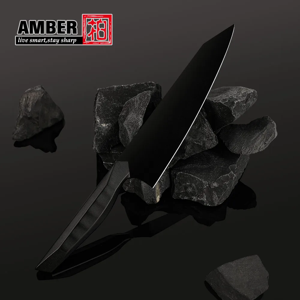 Professional Black Titanium Nitrate Coated 440C High Carbon Steel Stainless Steel Ultra Sharp Kitchen Knife