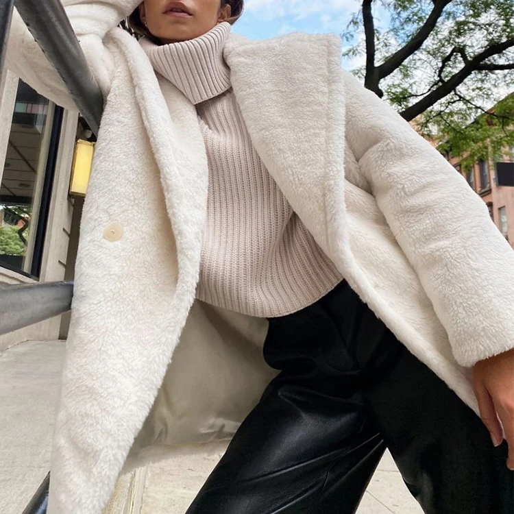 2022 Latest New Fashion Design Women Wool Casual Winter Faux Fur Coat  Women Jacket And Coats For Women