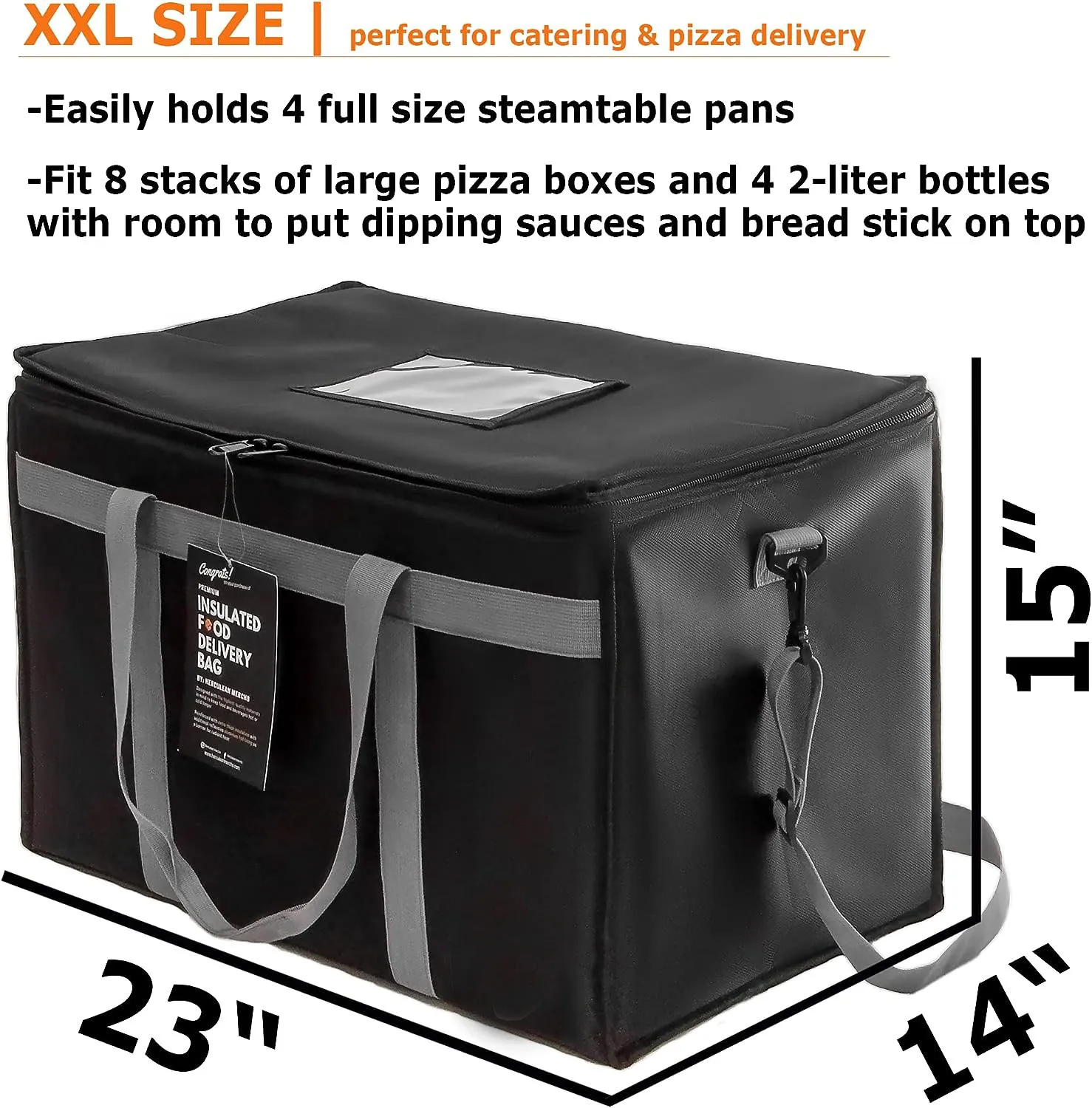 Large Premium Insulated Commercial Catering Delivery Bag for Hot and Cold Thermal Food transport with YKK zipper Takeaway Food b