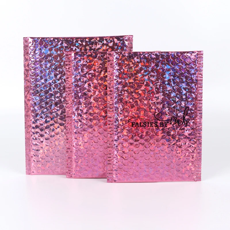 custom logo 4x6 6x9 aluminum foil Metallic cosmetic package postal bags pink shipping envelope biodegradable poly bubble mailers