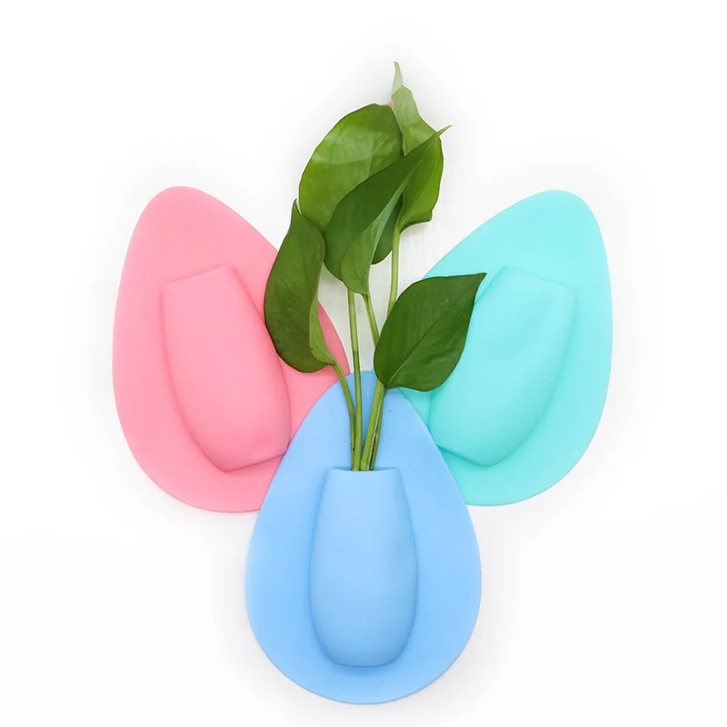 Silicone Flower Pot Wall Hanging Decorative Reusable Wall-Mounted Sticky Flower Vase for Windows Bathroom Office