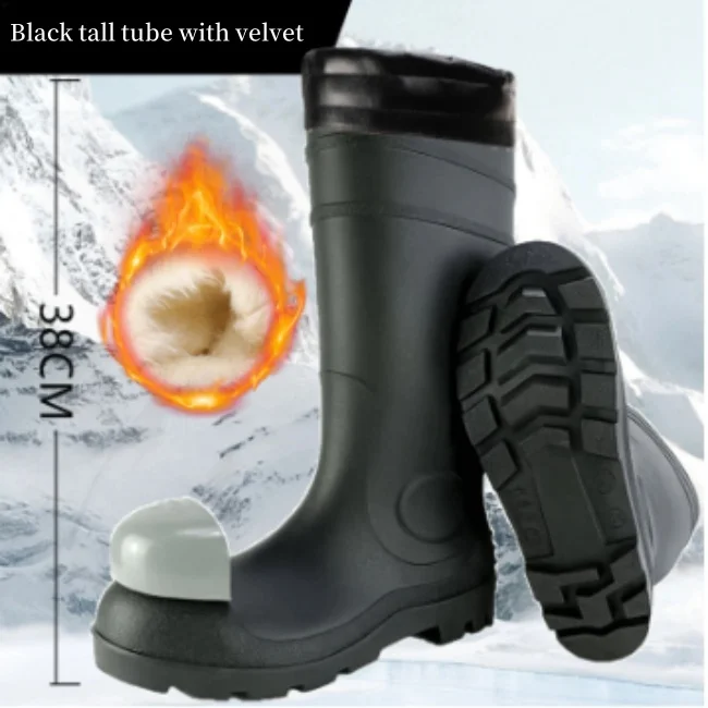Steel Toe Rain Boots PVC Rubber Insole Mid Sole Puncture-Resistant Slip-Resistant Safety Features Labor Protection Autumn Season