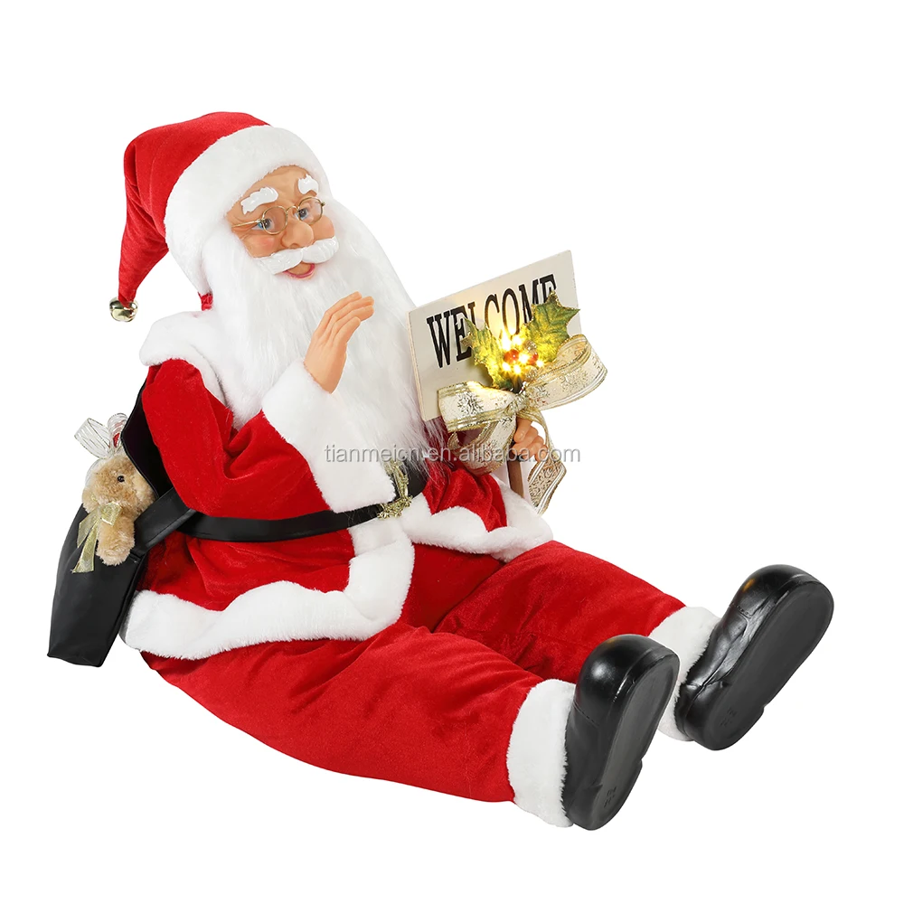 80cm Christmas Sitting Animated Santa Claus with Lighting Musical Ornament Decoration Figurine Collection Traditional Holiday