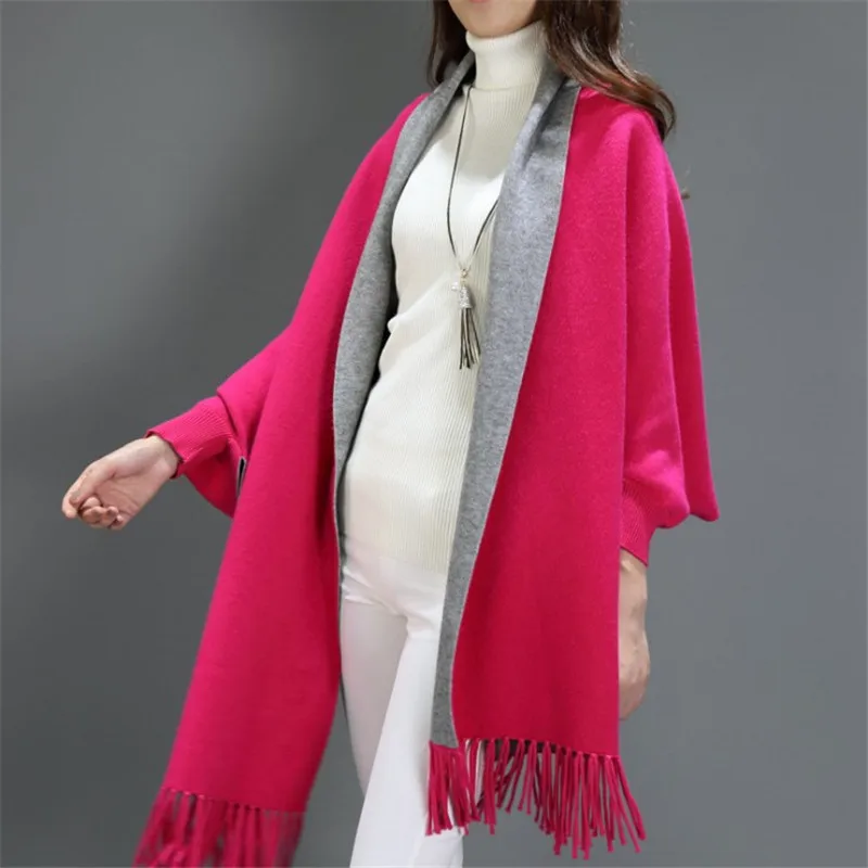 
Hot Sale Soild Color Pashmina Cashmere Shawls Tassel Scarf Cape Wraps Shawls With Sleeves 