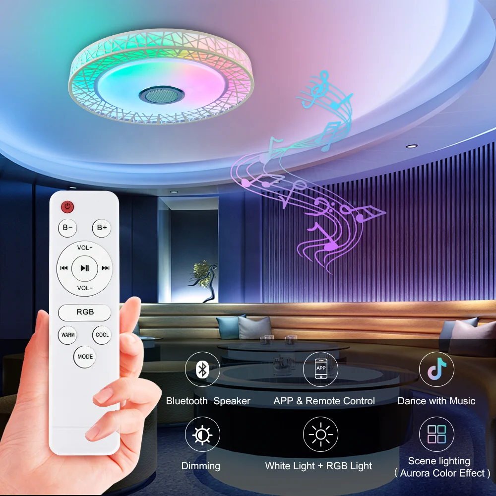 ENVIS 48W 40CM Diameter LED Ceiling Smart Lights RGB Dimmable APP Remote Control BT Music Speaker Bedroom Lamp