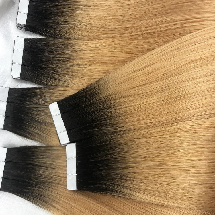 Wholesale Ombre Tape In Hair Extensions 100Human hair Russian Remy Cuticle Aligned Double Drawn Tape Ins Extensions