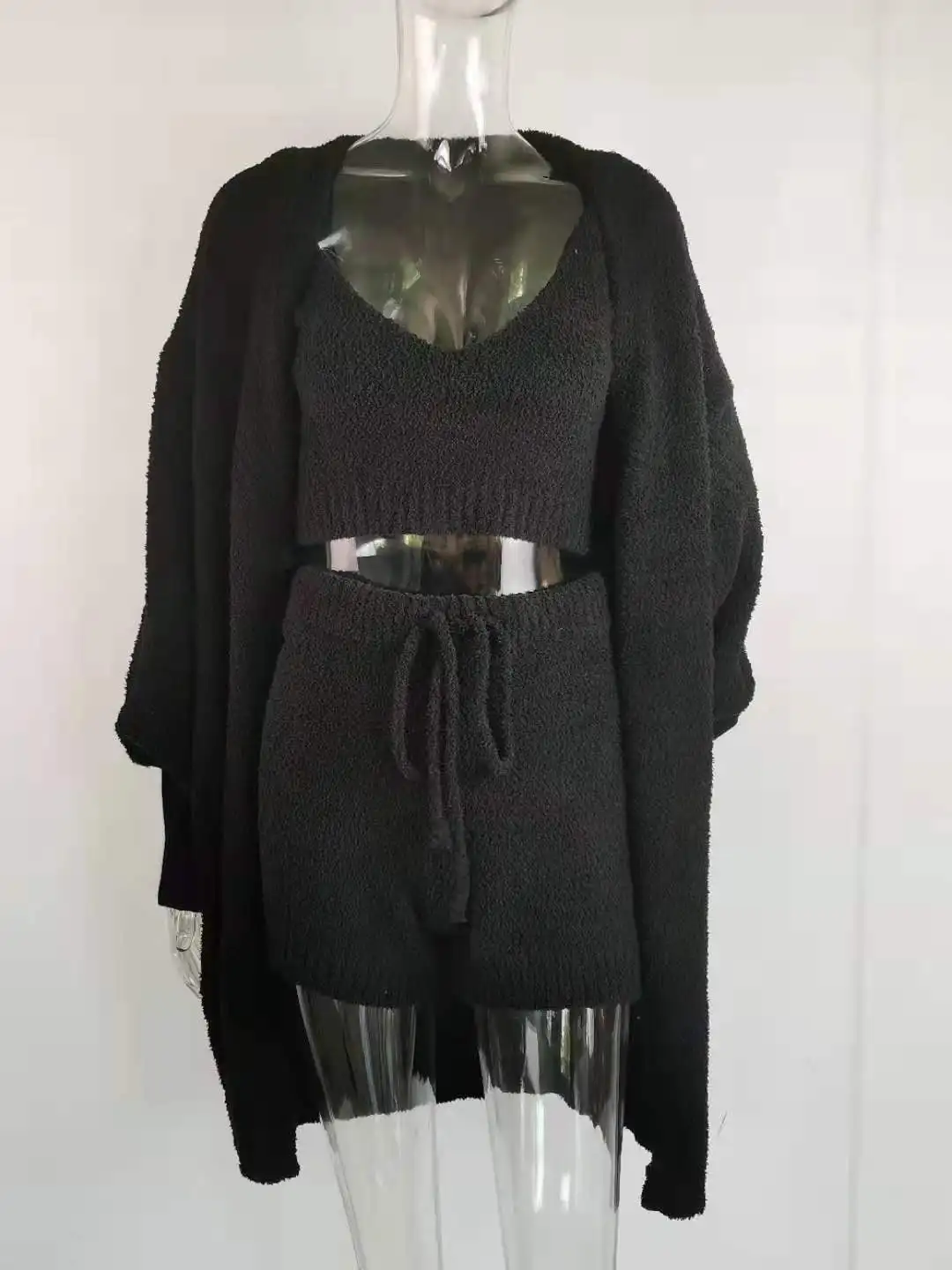 
sweater for women sweater twinset cardigan Crop Top and Shorts fashion 3 piece set women knitted sweater suits 