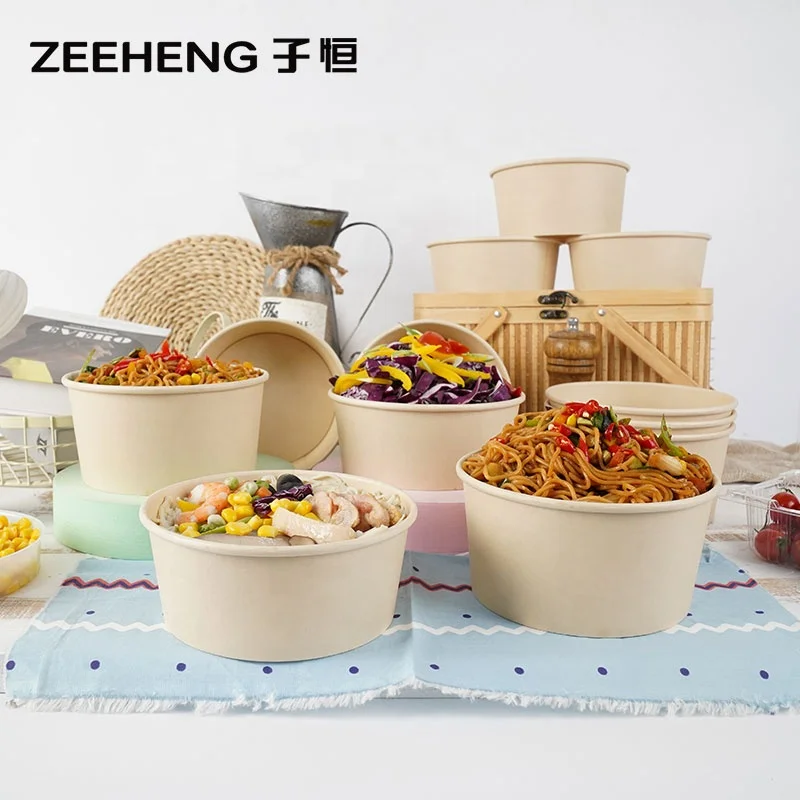 Eco friendly disposable bamboo pulp fiber paper bowls packaging for hot soup with lids