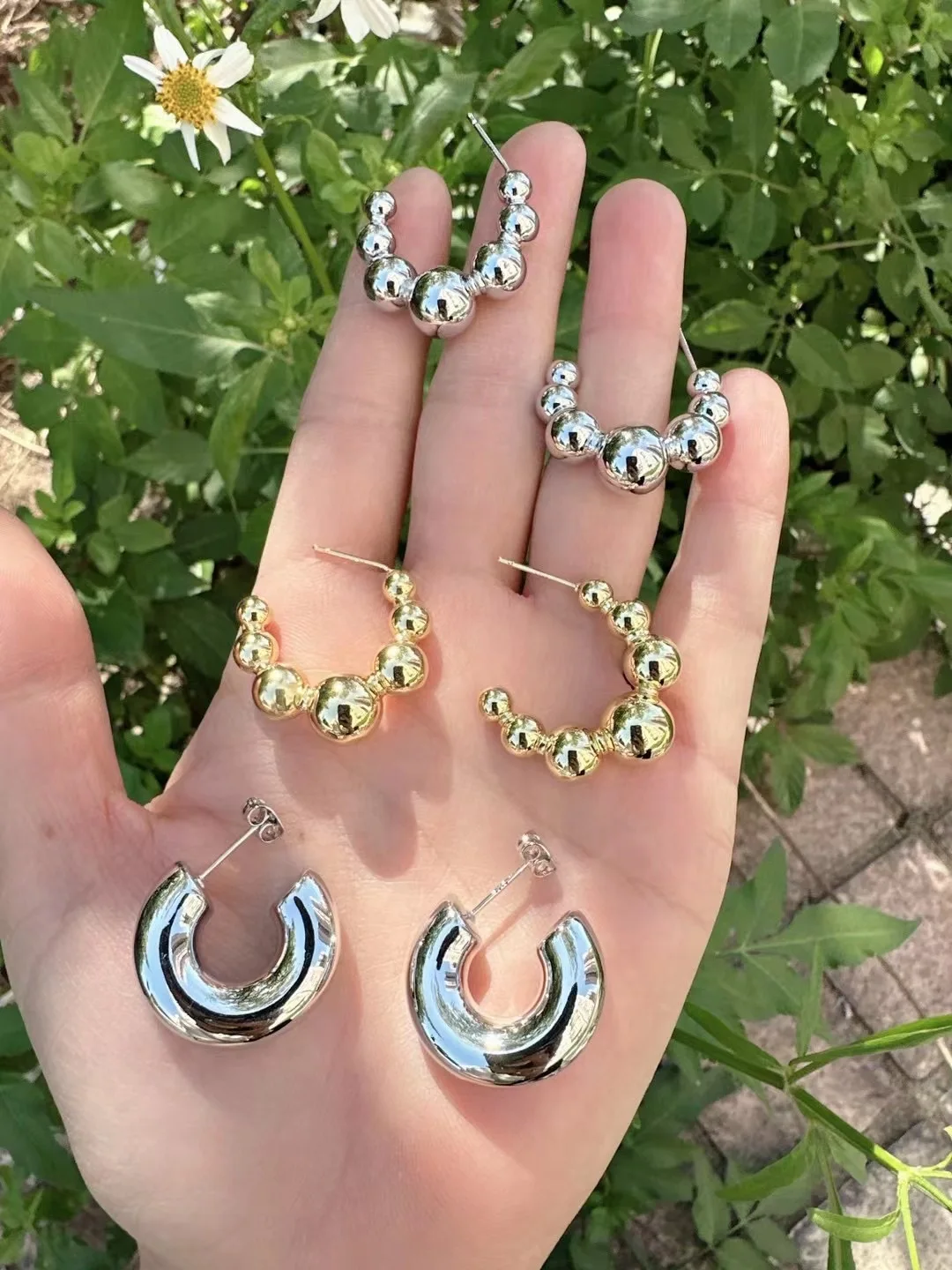 18k gold/silver plated mirror earrings luxury c-shape ball irregular geometry for women simple style brass no fade