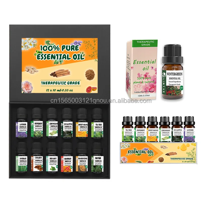 Essential oil aromatherapy set 12 pack lavender frankincense myrrh grapefruit cinnamon pine tree natural essential oil