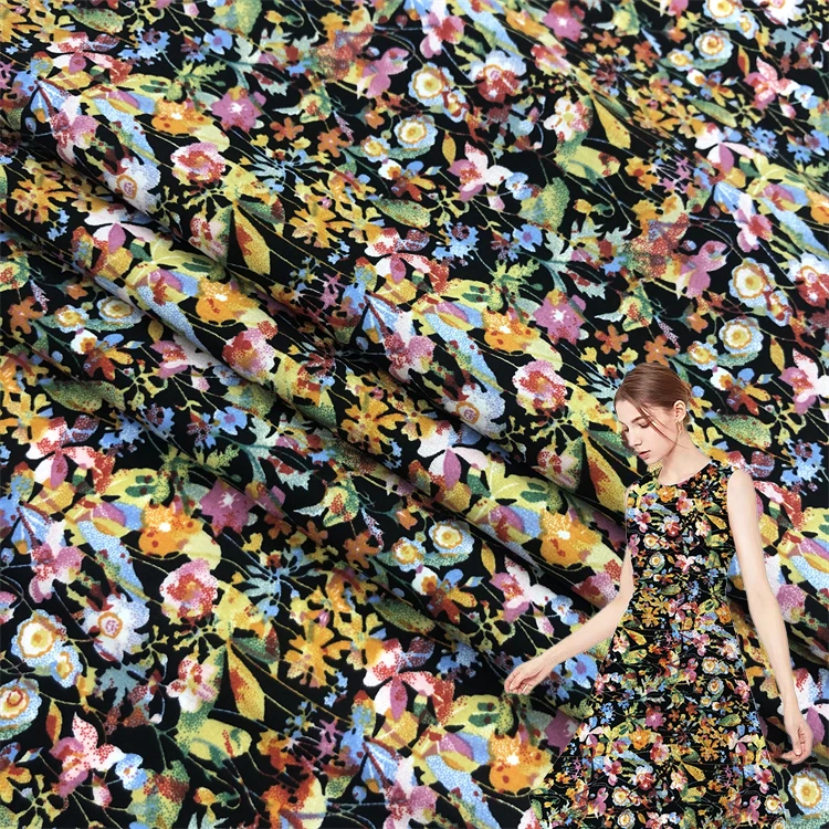 Black Colorful Floral Pattern 100% Cotton Printed Small Floral Pattern Poplin Printed Fabric for Curtain