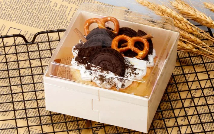 Disposable transparent 4 inch bento cake box dessert western dessert wooden packing box
